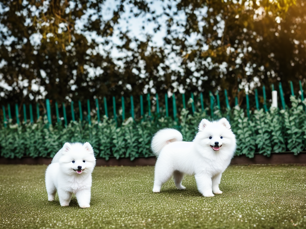 White Pomeranian dog at the farm