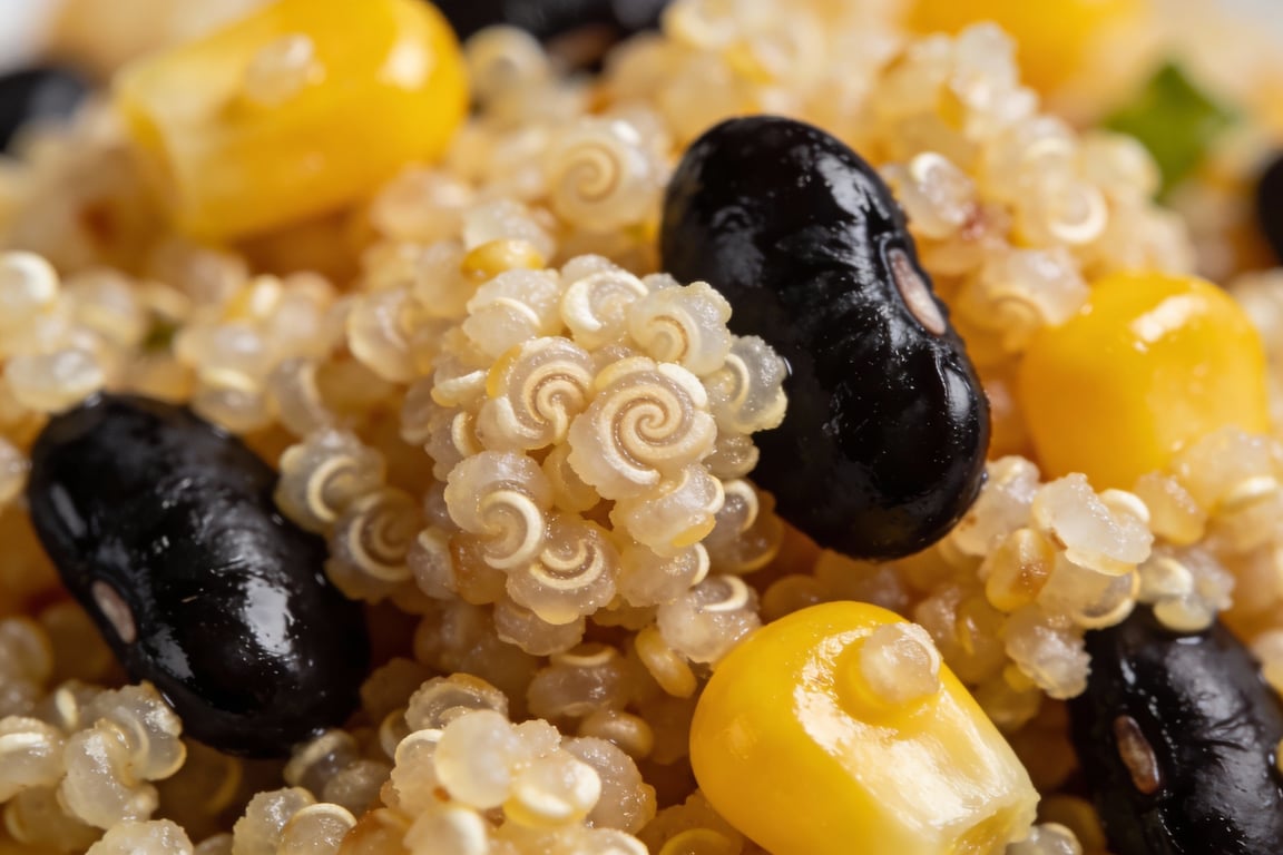 Ingredients for cheap quinoa salad including bulk bin quinoa and frozen veggies
