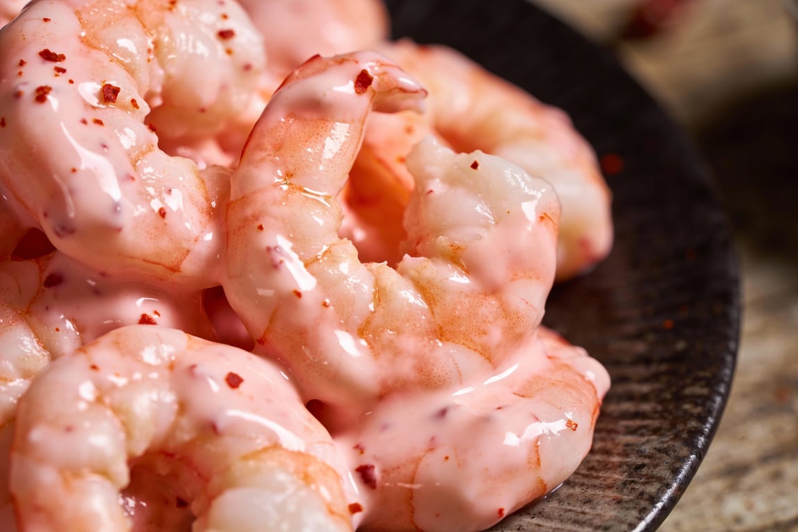 A finished budget prawn cocktail in a glass