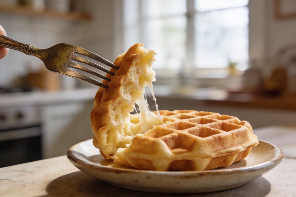 Golden fluffy waffles made with Greek yogurt