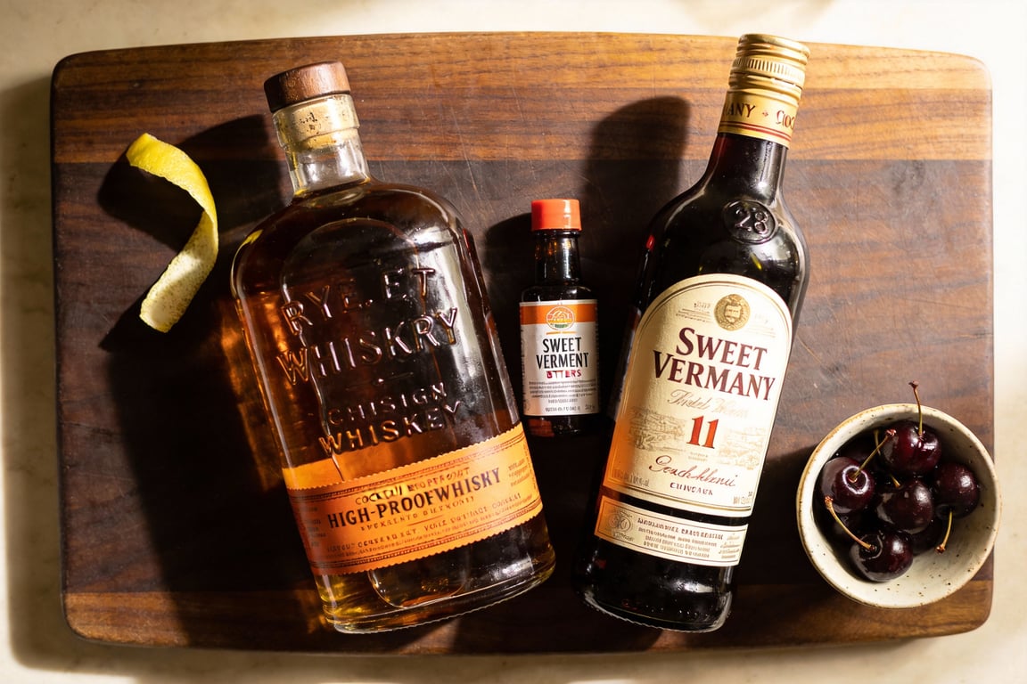 Ingredients for the 1874 Manhattan Cocktail