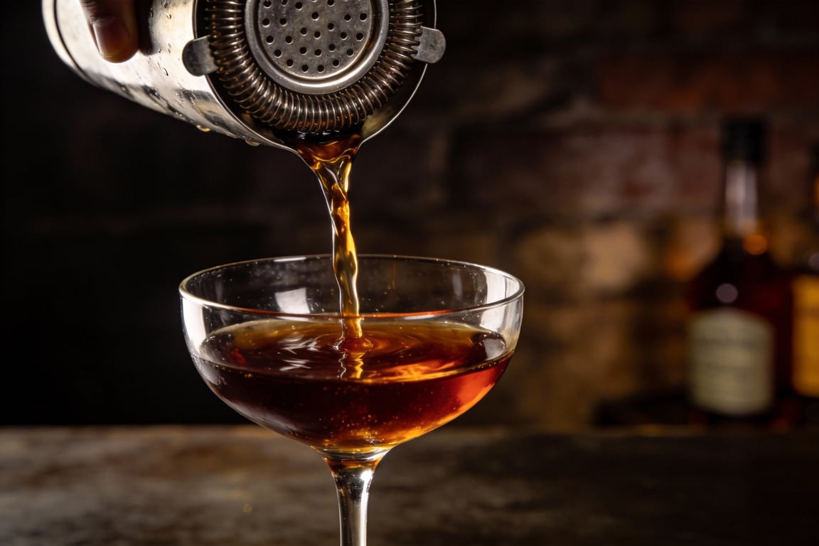 Stirring the original Manhattan recipe in a mixing glass