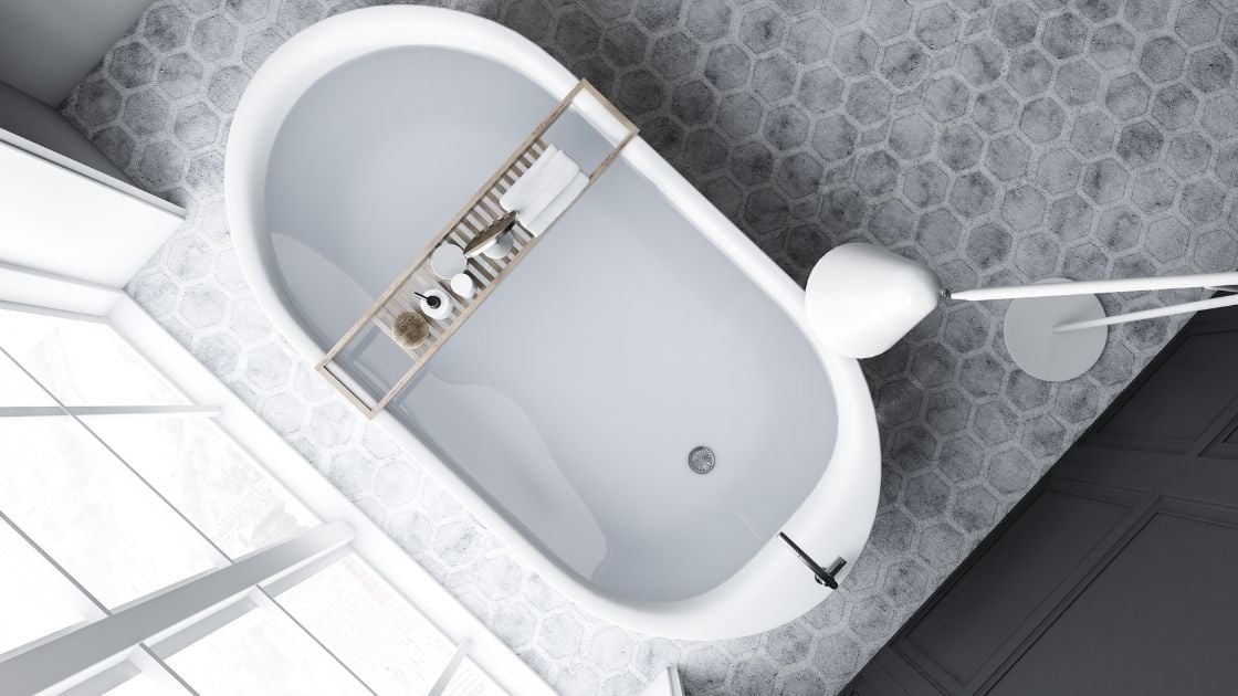 Gray honeycomb floor and tub