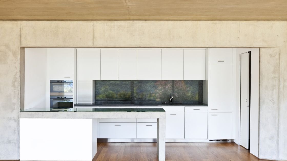 Black Stone Kitchen Backsplash White Cabinets