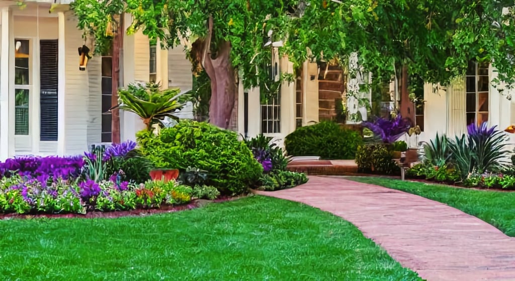Beautifully landscaped front lawn