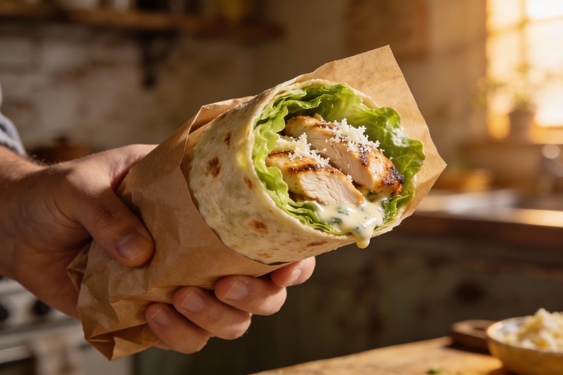 finished 20-minute chicken caesar wraps