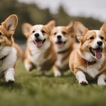 Pembroke welsh corgis having fun at the park