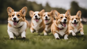 Pembroke welsh corgis having fun at the park