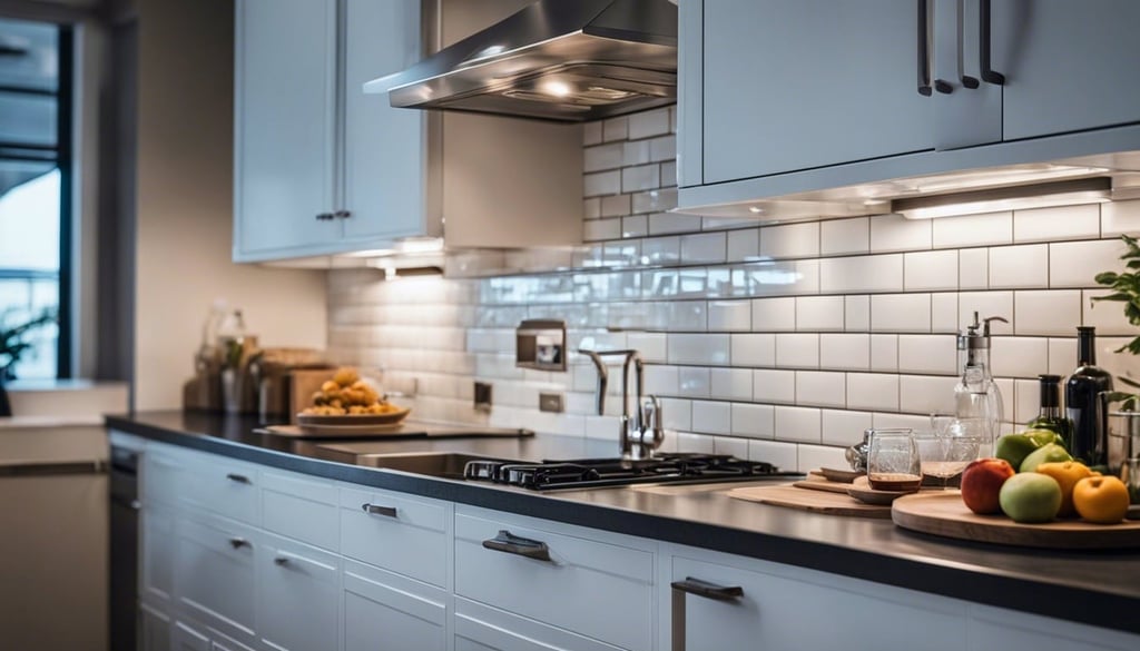 Small kitchen with subway tile backsplash