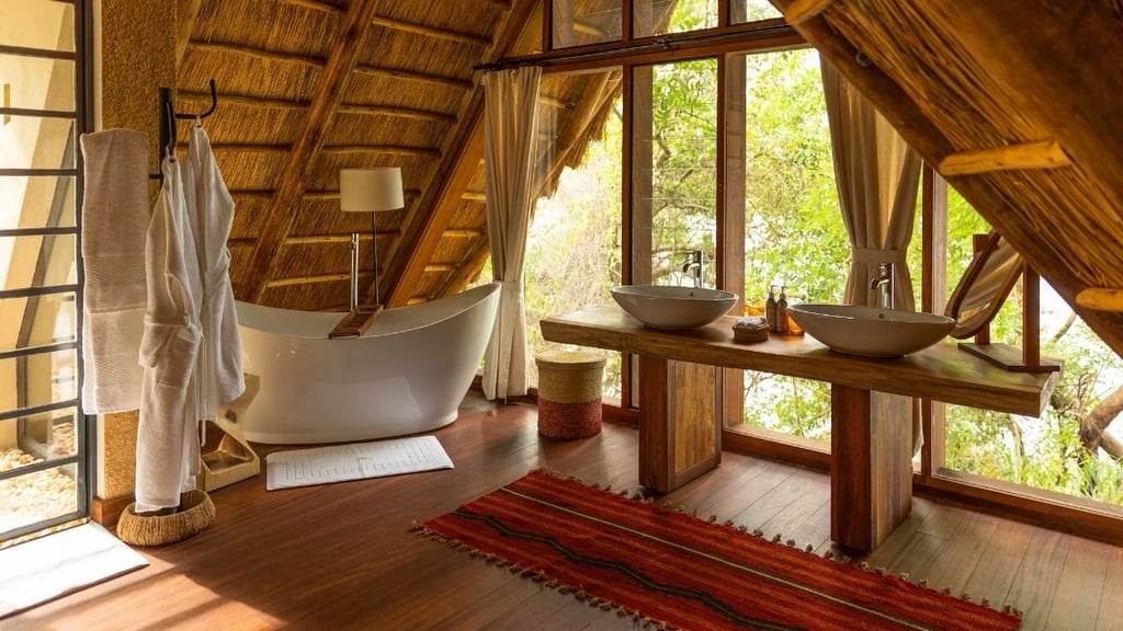 Luxury Rustic Bathroom With Forest Views