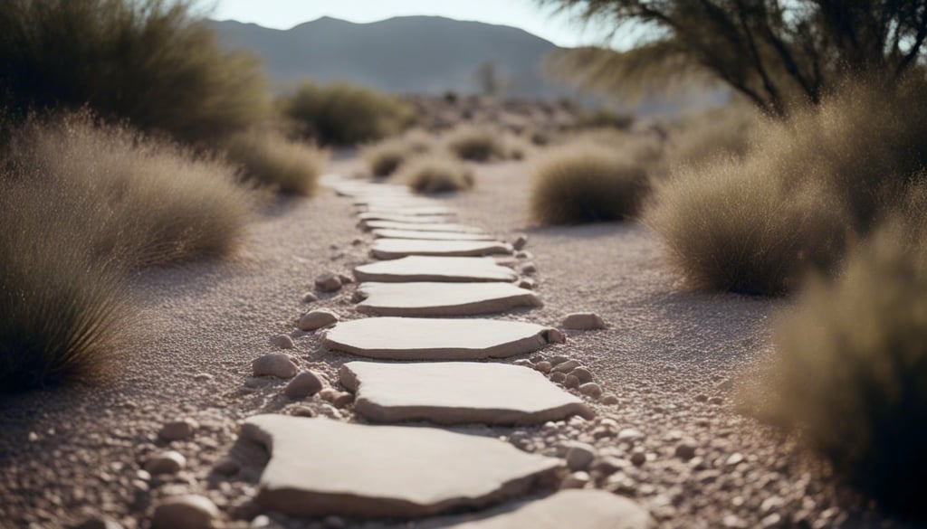 Stepping sotone path in a desert landscaped backyard