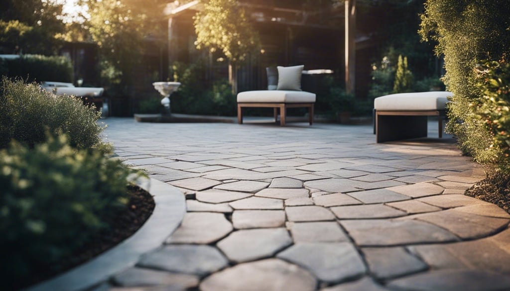 Paved patio with landscaped surrounds