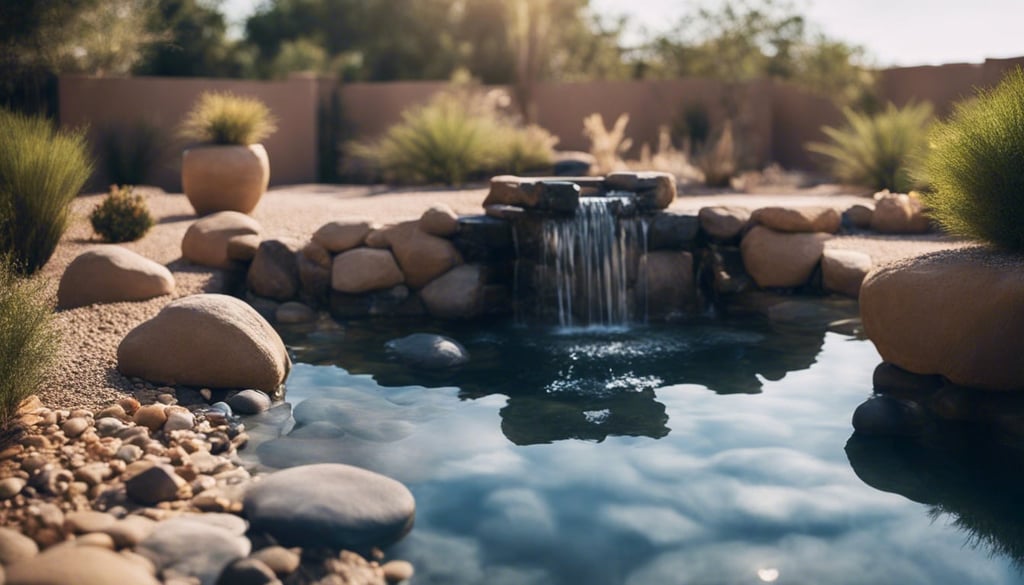 Water feature in a desert landscaped backyard
