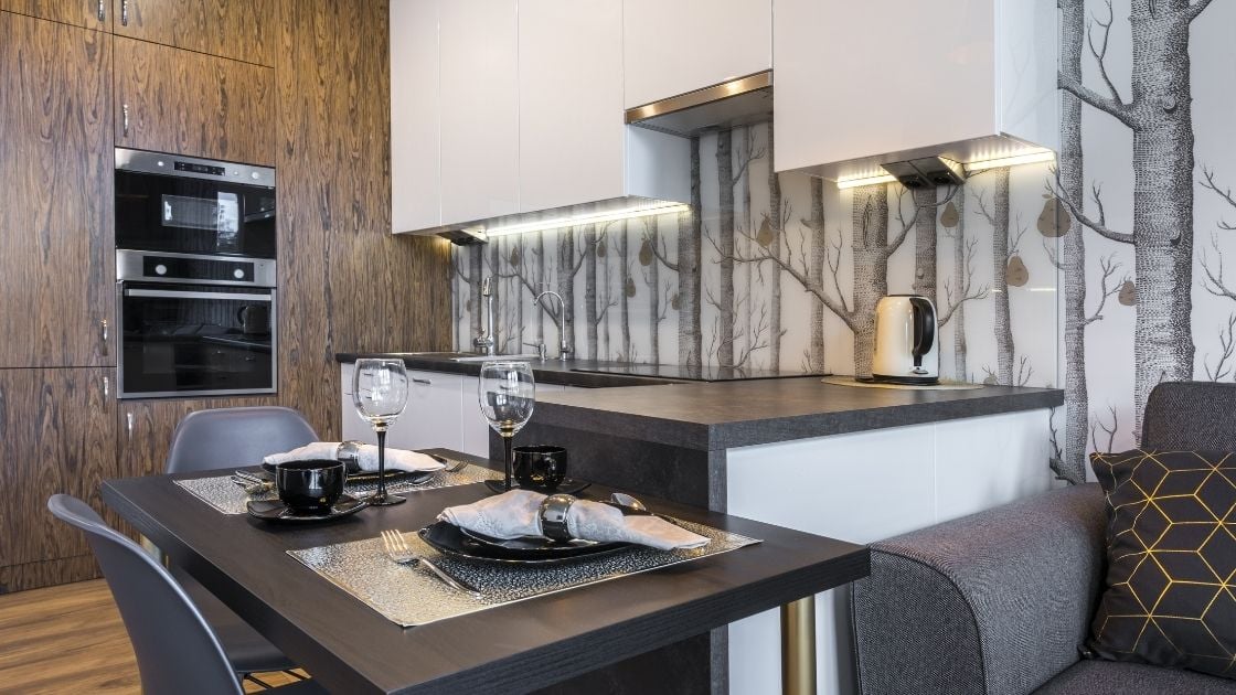 Small Kitchen With Black Kitchen Island