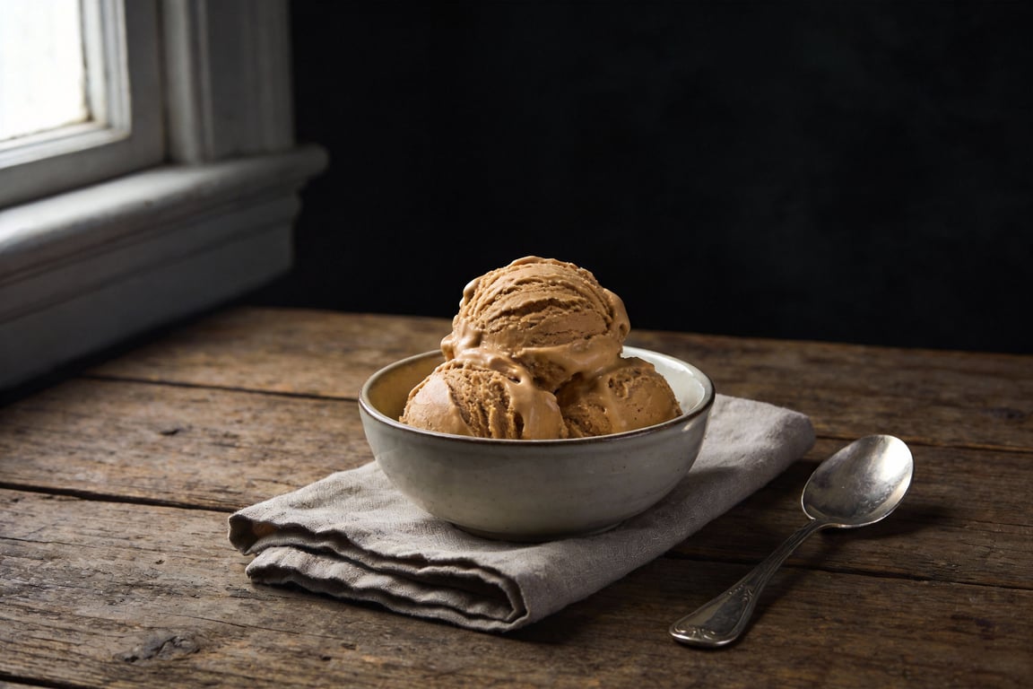 3-ingredient peanut butter ice cream being scooped into a bowl
