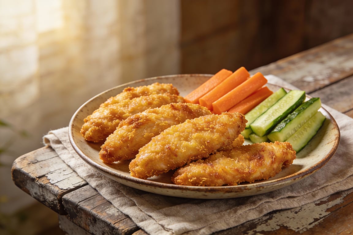 Kid-friendly air fryer recipes: golden brown chicken tenders ready to serve