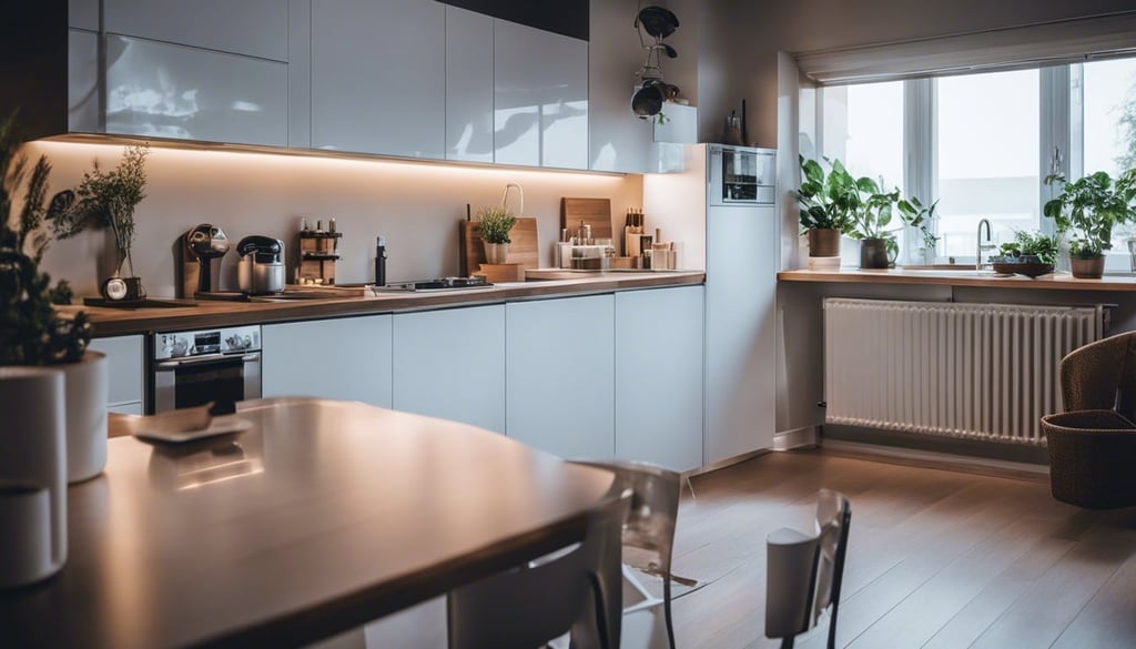 Well organized small kitchen with led lights
