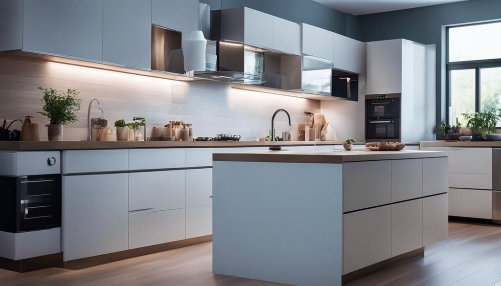 A kitchen with under cabinet lighting and task lighting
