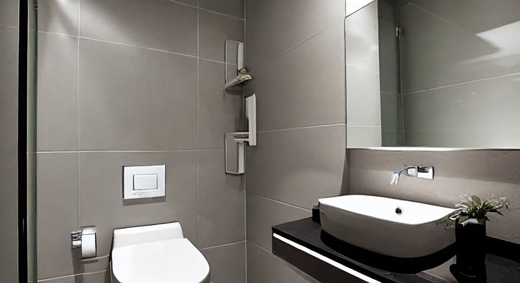 Vertical storage in small cramped bathroom