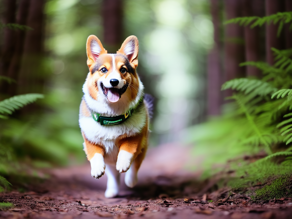 Pembroke Welsh Corgi Running in the forest