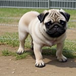 A pug puppy playing joyfully
