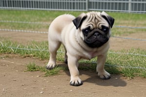A pug puppy playing joyfully