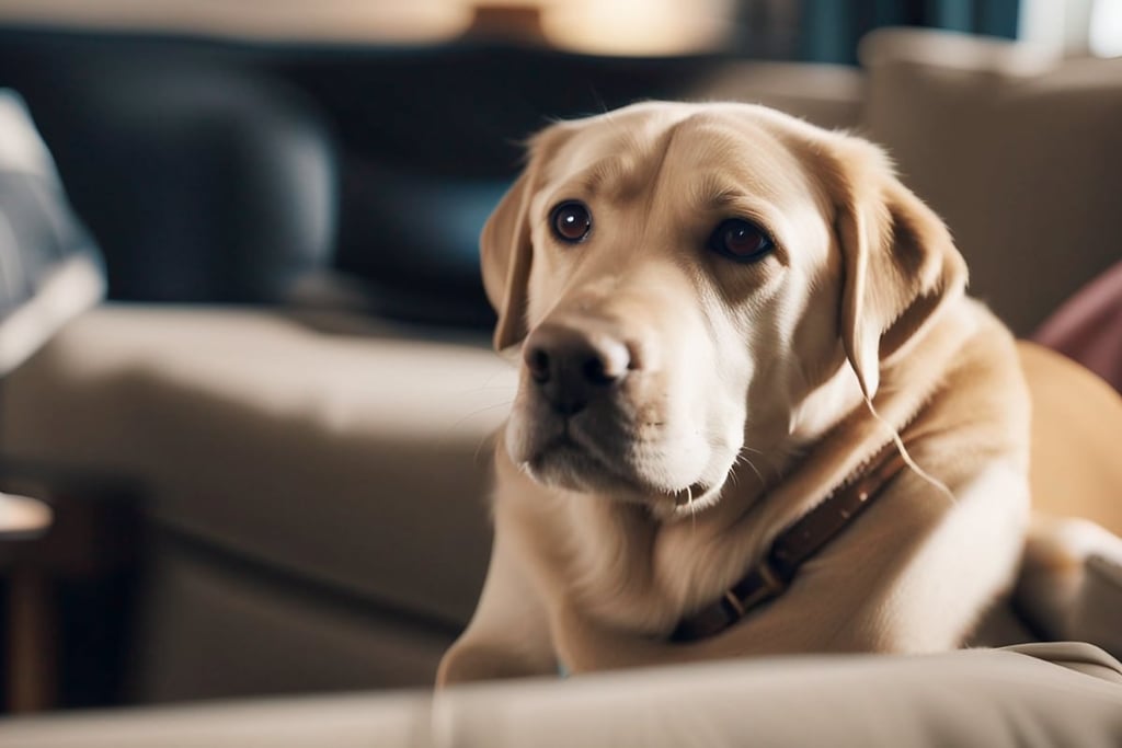 A Labrador Retriever lying on the couch