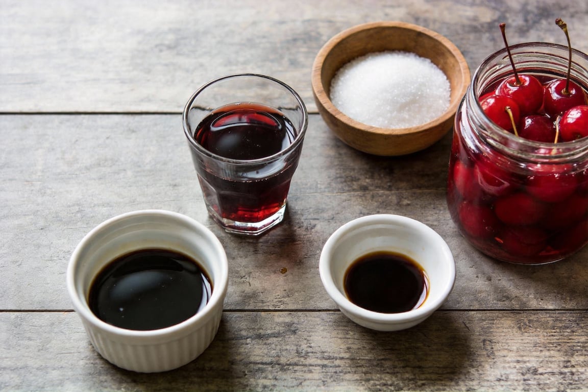 Ingredients for a budget manhattan recipe including cheap whiskey and DIY vermouth components