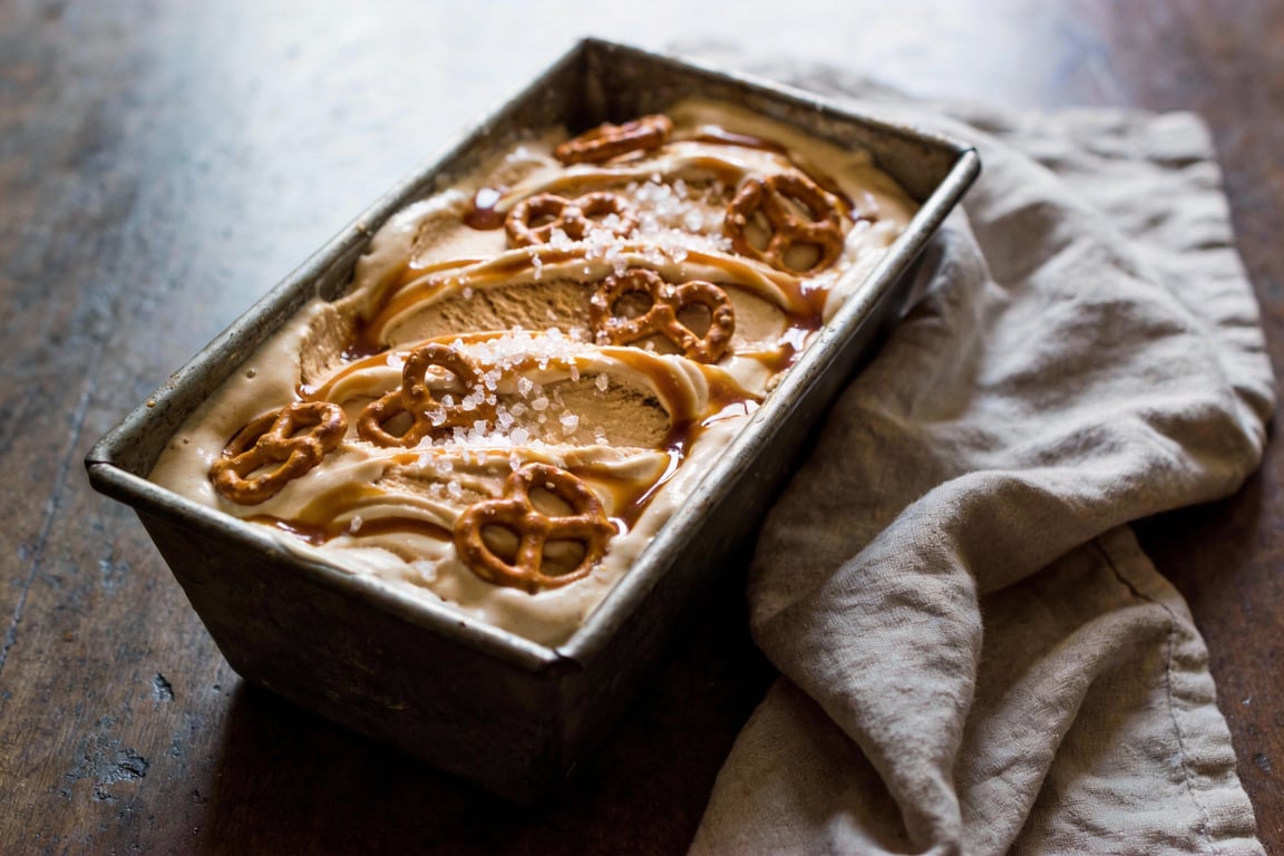 5-Ingredient No-Churn Salted Caramel Pretzel Ice Cream