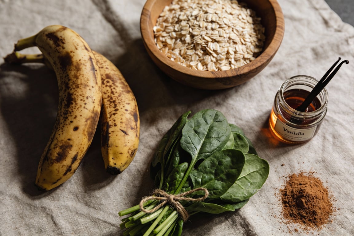 Stack of oatmeal banana pancakes no flour topped with chocolate chips