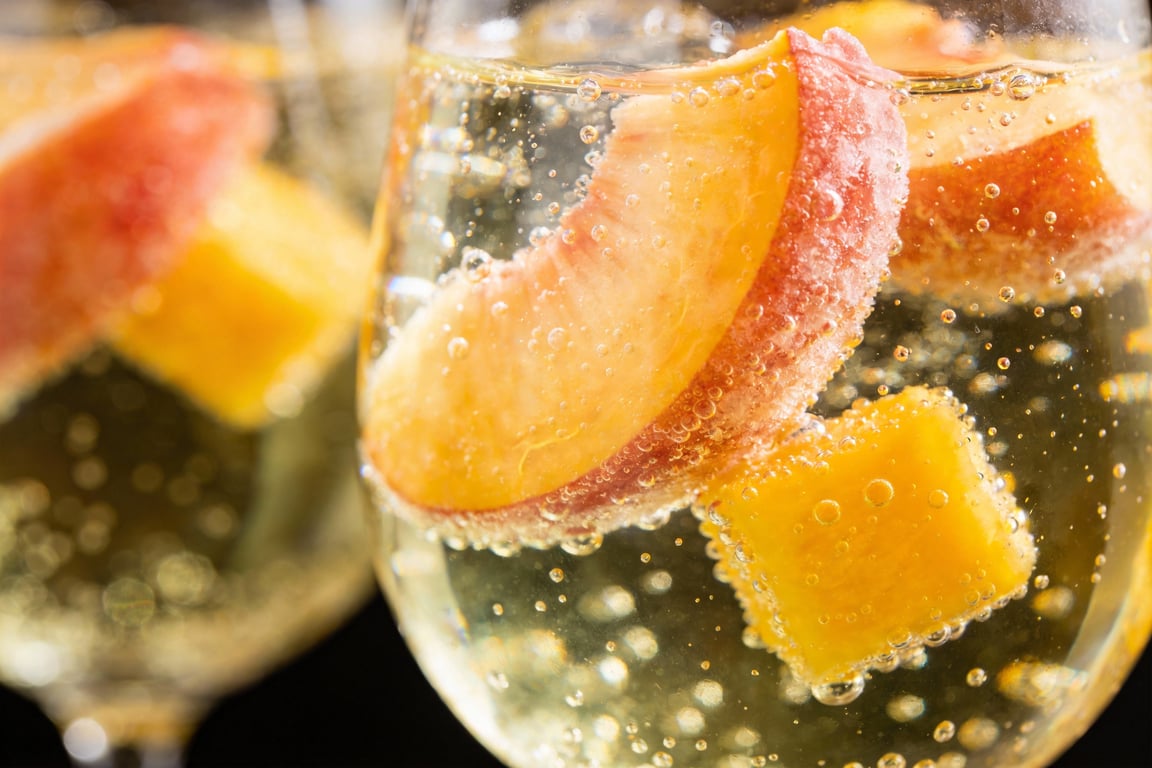 5-minute white wine sangria with frozen fruit in a pitcher