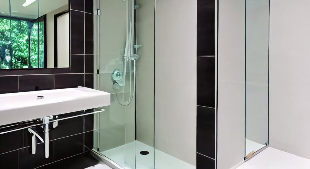 glass shower enclosure in modern small bathroom