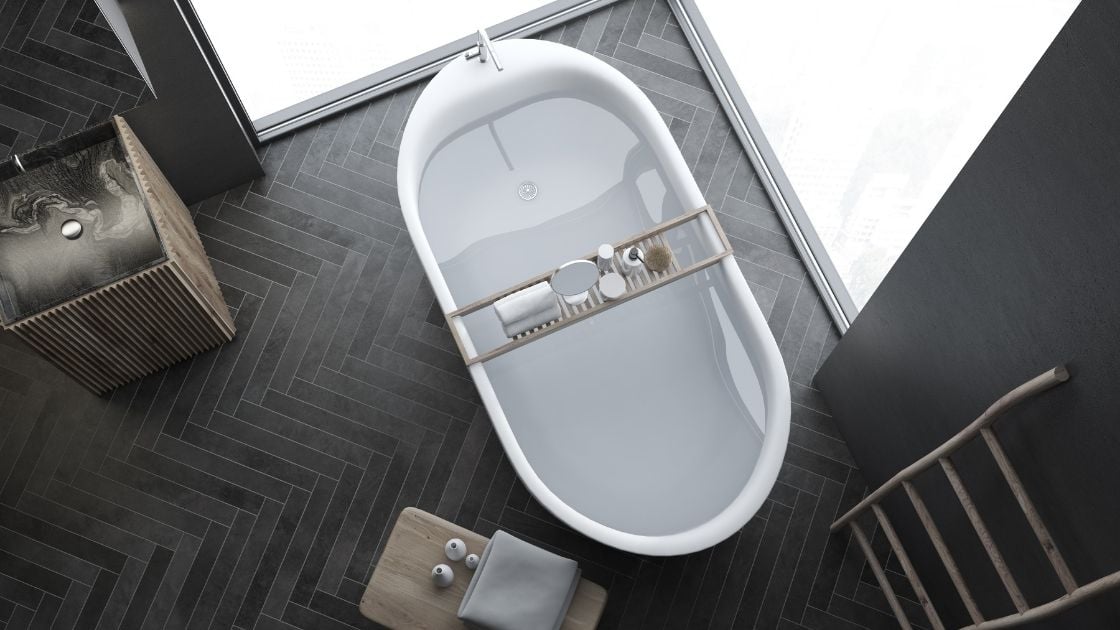 Gray bathroom in high rise apartment