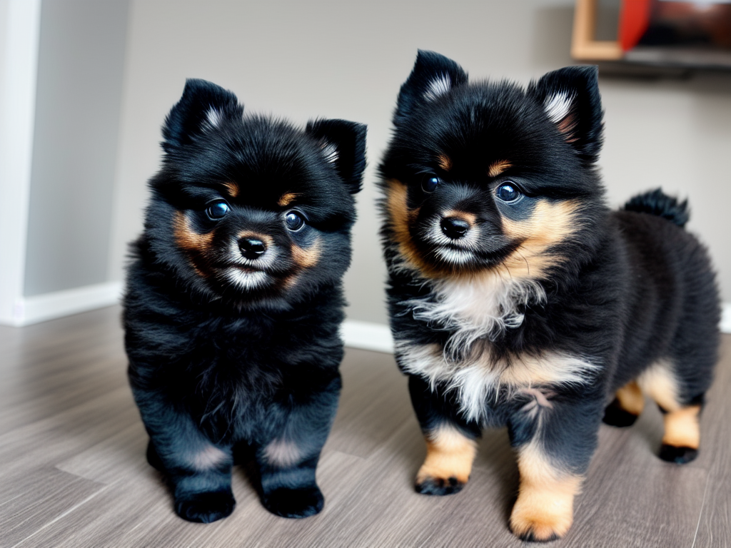 Black Pomeranian puppy in apartment