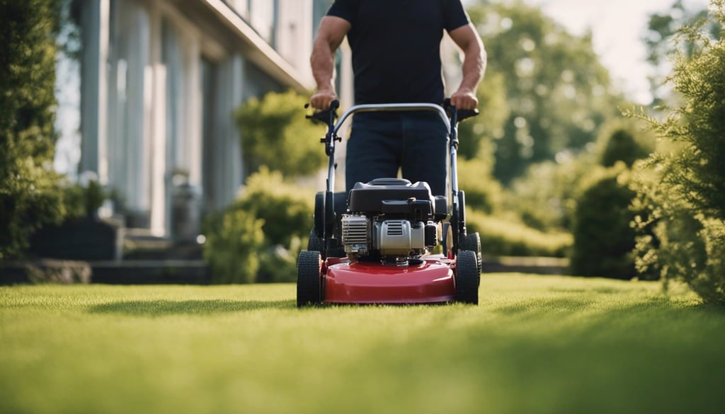 A man mowing his lawn with a push mower