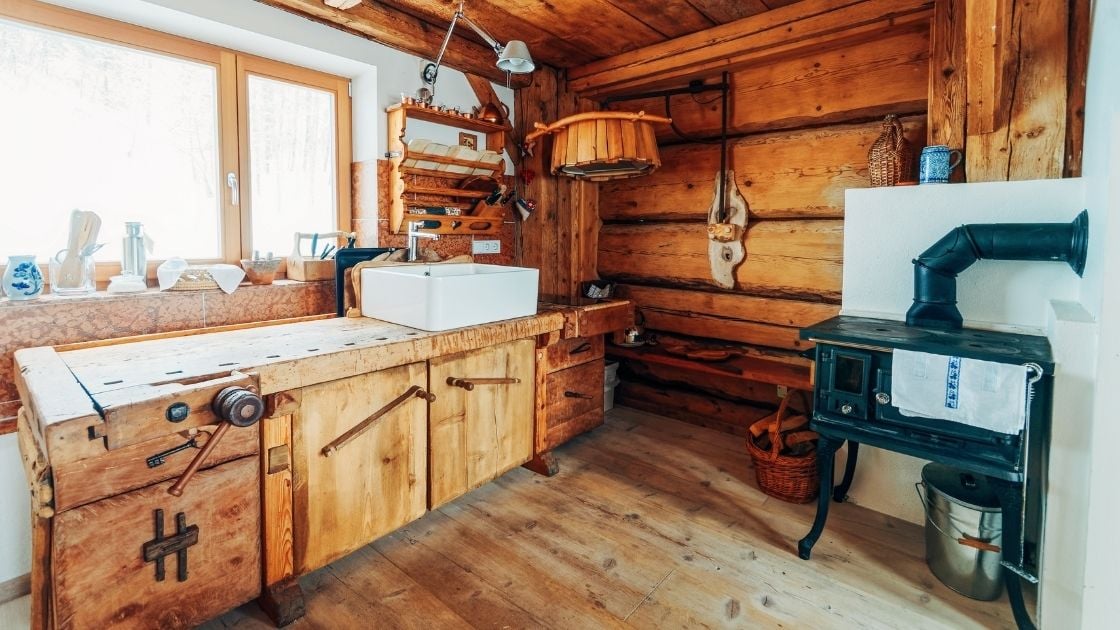 Rustic Wooden Kitchen With Wooden Floor