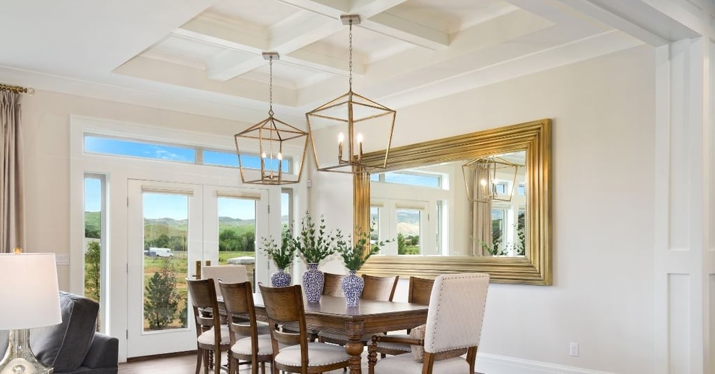 Create a stunning coffered ceiling with the right mix of recessed and pendant lighting.