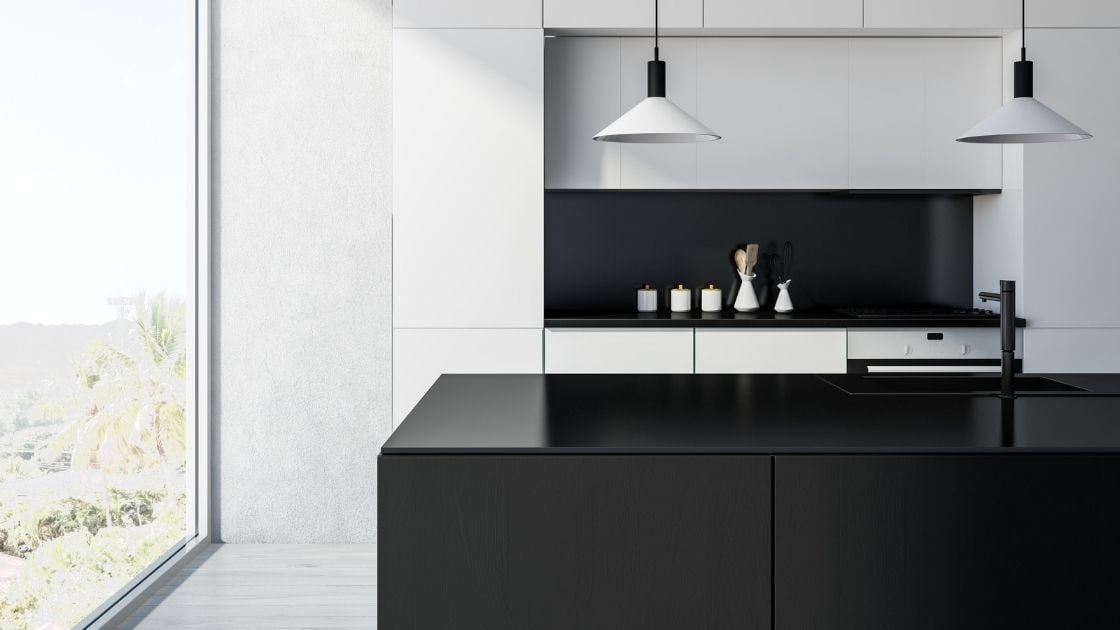 White Kitchen Black Kitchen Island
