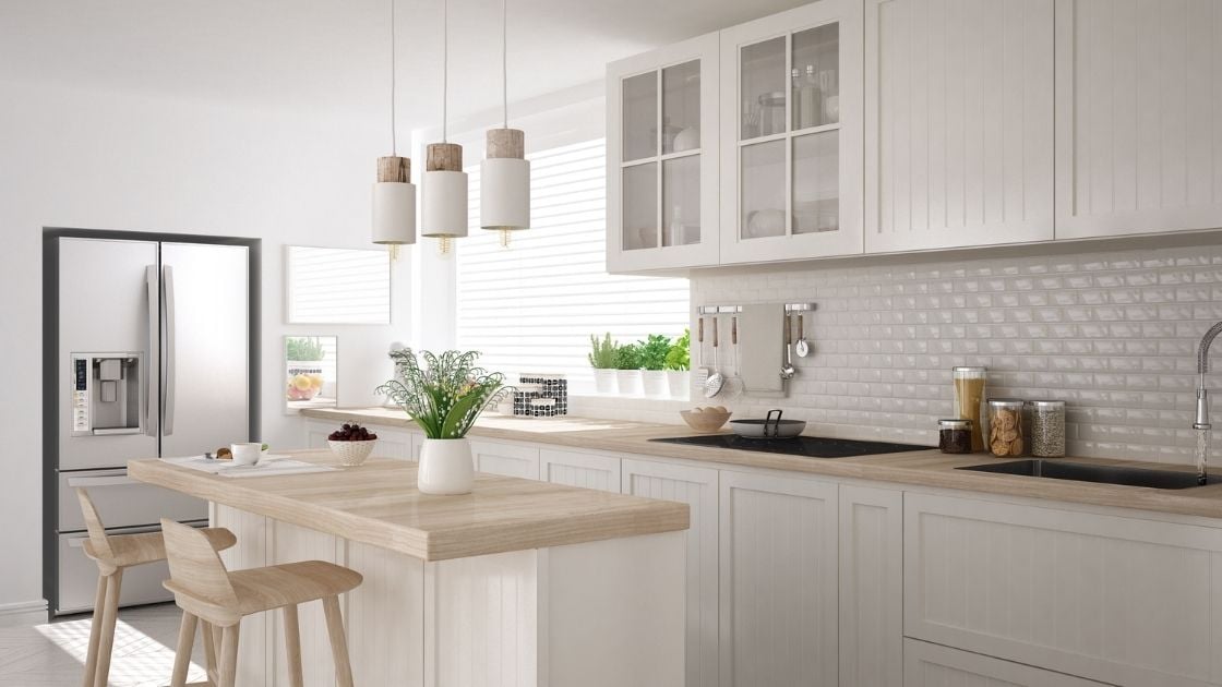 White Subway Tiled Kitchen Backsplash White Cabinets