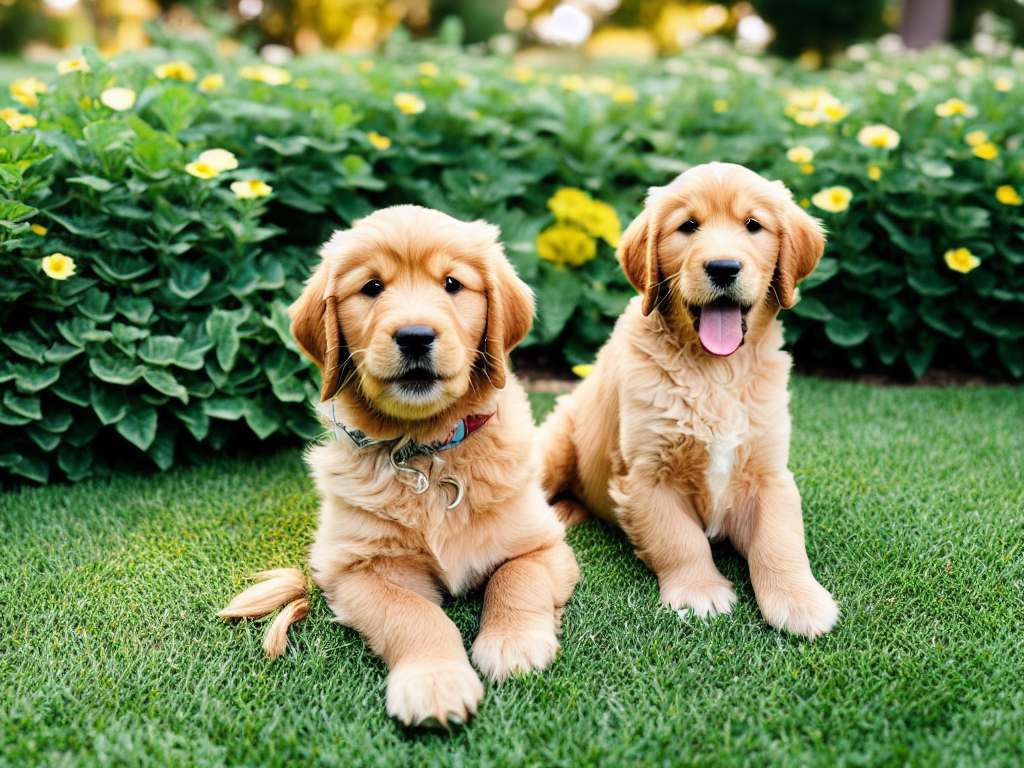 Cute golden retriever sitting in the yard