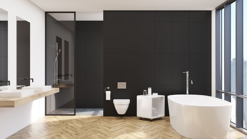 Minimalist Bathroom with wooden floor