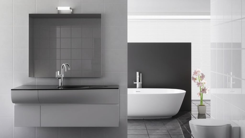 gray bathroom with tons of natural light