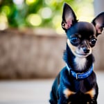 A charming portrait of a Black Chihuahua with bright, expressive eyes &ndash; a true depiction of the breeds captivating character