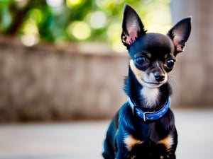 A charming portrait of a Black Chihuahua with bright, expressive eyes – a true depiction of the breeds captivating character