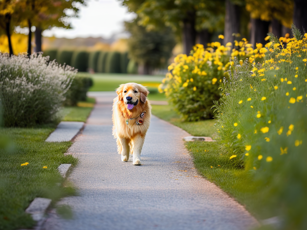 Golden Retriever out for a walk
