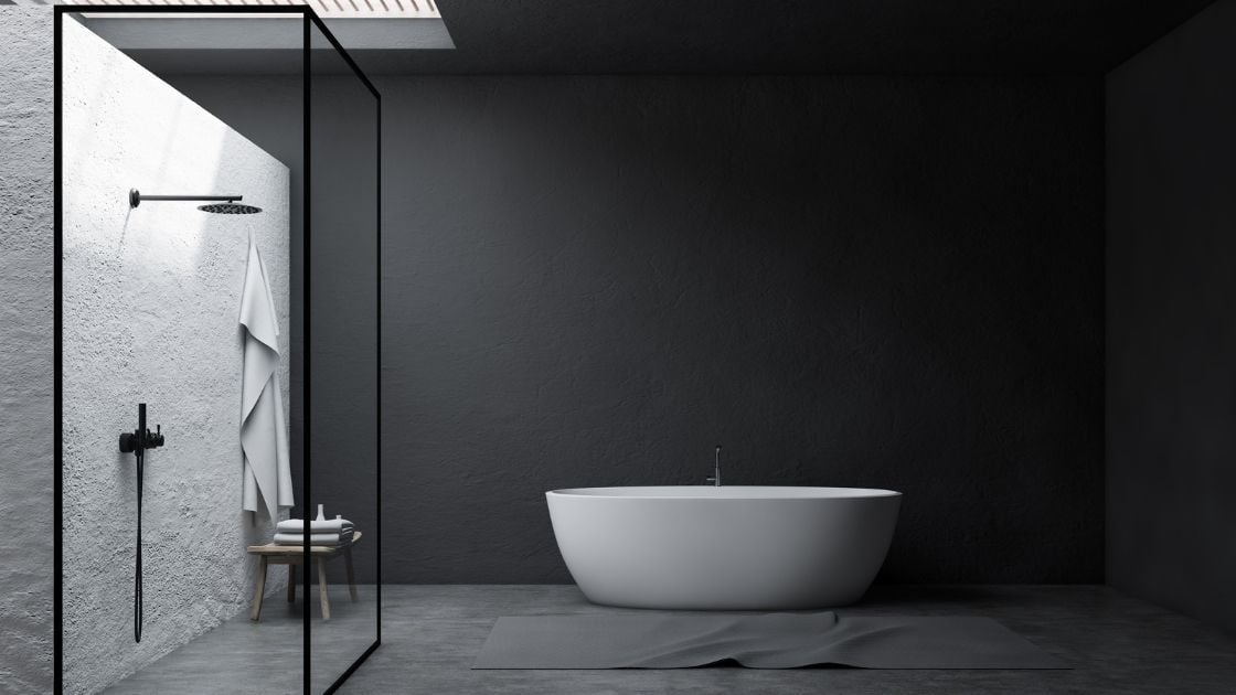 Dark Gray Bathroom with Skylight