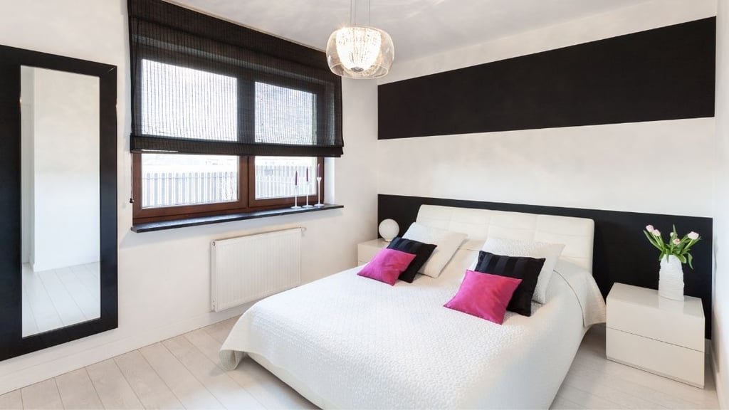 Black and White Bedroom With Pop Of Color