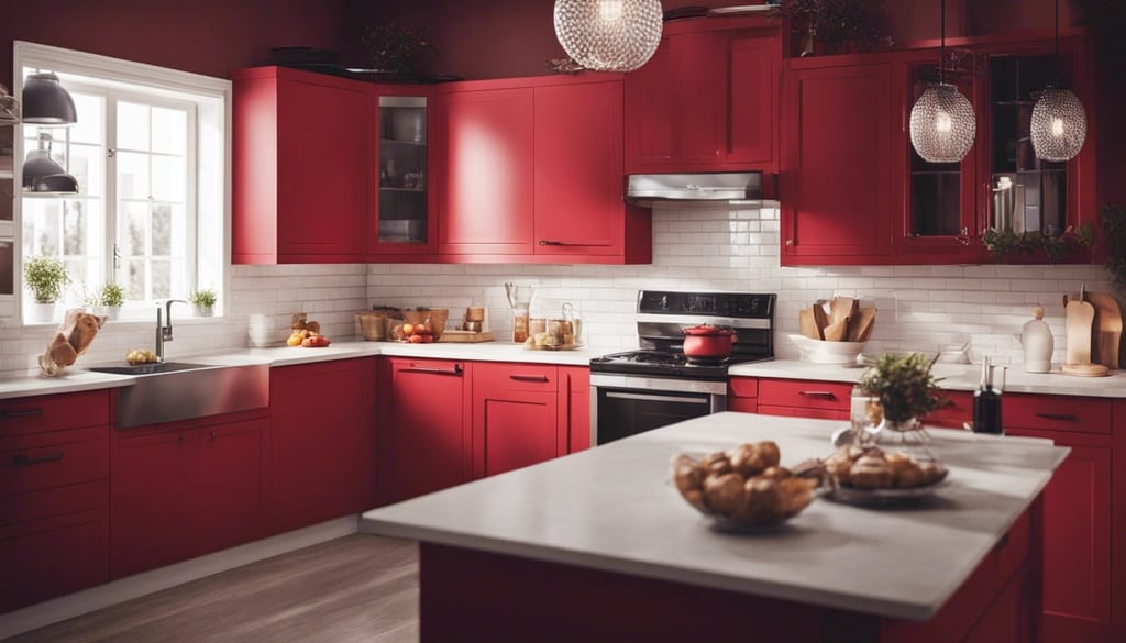 kitchen with red kitchen cabinets