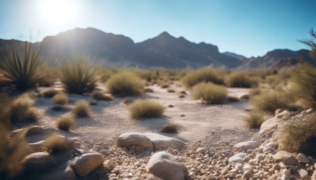 Dry streambed in a desert landscaped backyard