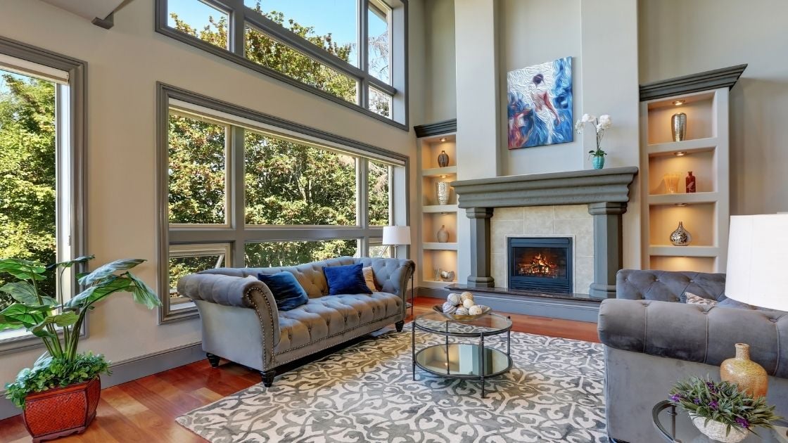 Large Luxury Living Room With Fireplace